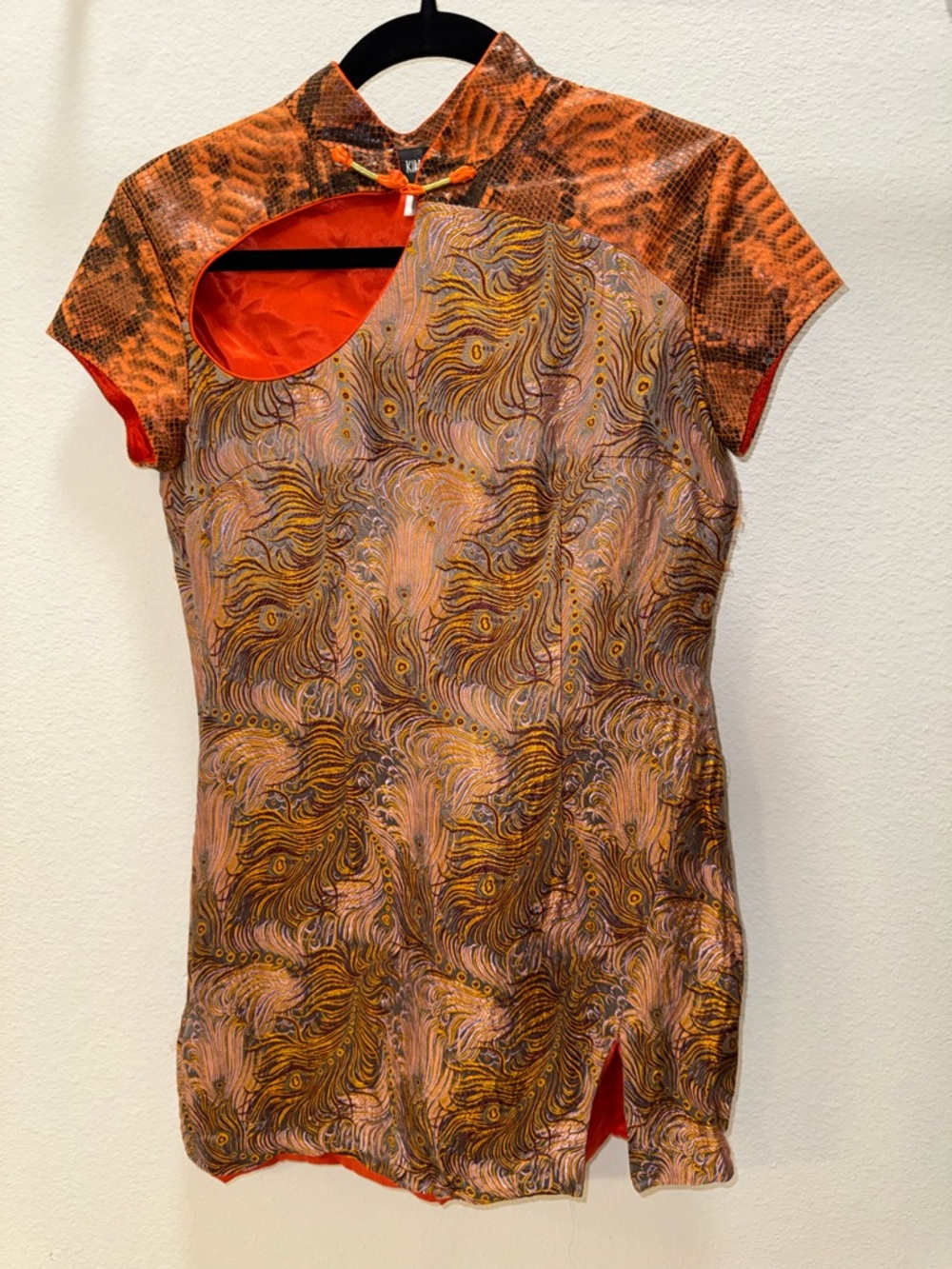 Kim Shui Orange Satin Mini Dress with Shoulder Cutout